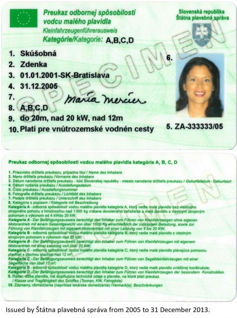 International Certificates for Operator of Pleasure Craft - Slovakia 2005-2013