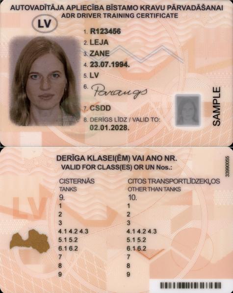 ADR Certificate - Latvia