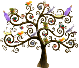 stylized tree with food images